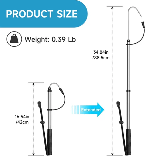 Miniatura 2 de SAN LIKE Garfio de pesca telescópico de aluminio/fibra de vidrio con mango de goma antideslizante Gancho de acero inoxidable con tornillo M8