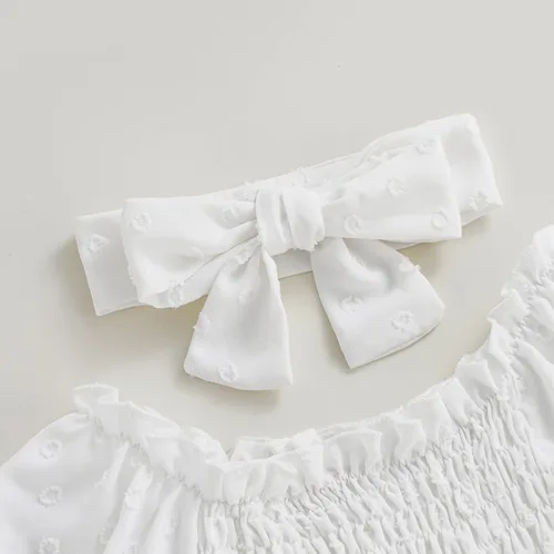 Miniatura 19 de Mameluco para bebés y niñas de 3, 6, 9, 12, 18 meses, enterizo de manga corta, fruncido, faldas y dobladillo, diadema