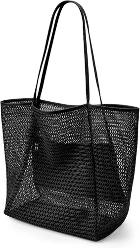 Miniatura 21 de KALIDI Bolso de Mano de Nylon de Playa con Malla, Bolso de Mano Casual Hobo para Mujer, Plegable, MAX 23L, Bolso de Hombro para Playa, Picnic