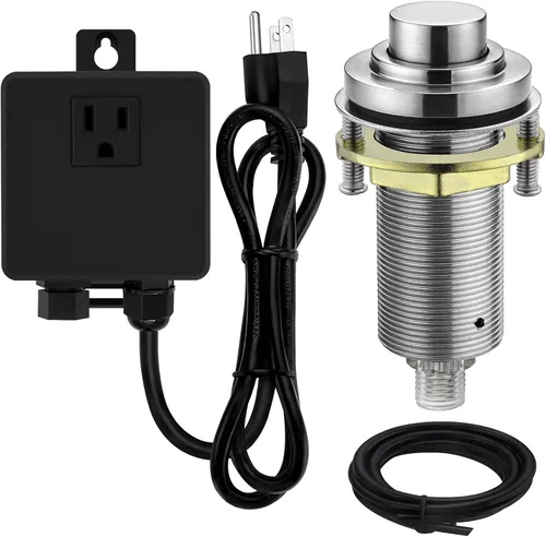 Kit de interruptor de aire SinkTop con botón largo de níquel cepillado (latón completo) para eliminación de basura, salida única