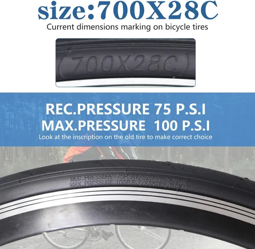 Miniatura 6 de Paquete de 2 neumáticos plegables 700x28C para bicicleta de carretera, 700C, neumáticos de repuesto con cuentas plegables, resistentes a pinchazos