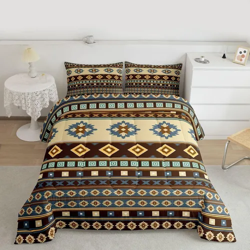 Miniatura 26 de Feelyou Juego de edredón geométrico del suroeste para niños y niñas, edredón nativo del suroeste, tamaño individual, juego de ropa de cama