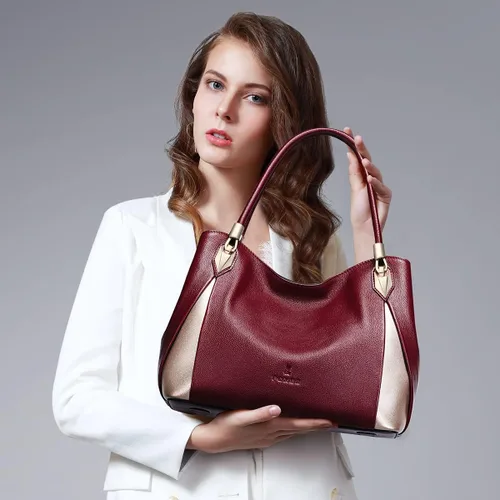 Miniatura 2 de Bolso de mano de cuero genuino para mujer, bolso de hombro con asa superior
