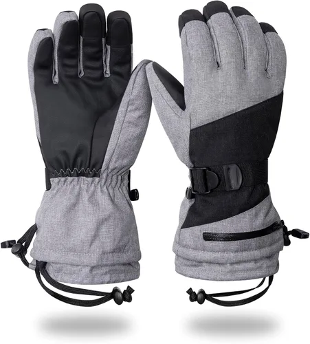 Ixsun Guantes de esquí para hombres y mujeres, bolsillo con cremallera, suaves, cálidos, impermeables, resistentes al viento, adecuados para esquís