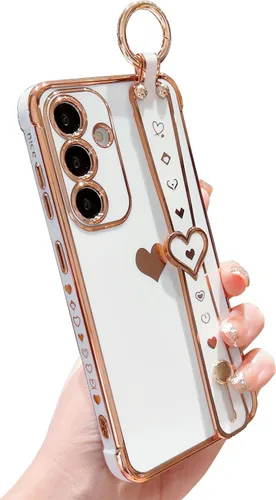 Miniatura 6 de DEFBSC Funda compatible con Samsung Galaxy S23, con borde galvanizado con correa para la muñeca, protección completa de la cámara, esquinas