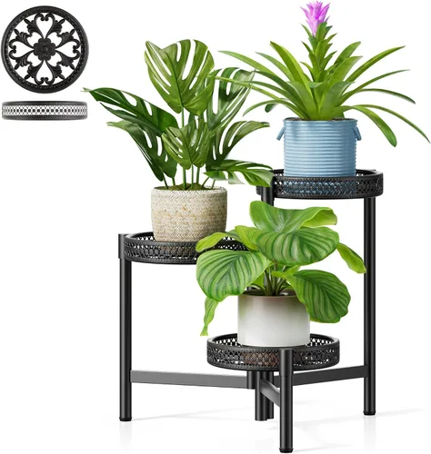 Miniatura 34 de Soporte escalonado para plantas al aire libre de 3 niveles para interiores, estante de flores de metal para múltiples plantas, soportes altos