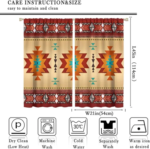 Miniatura 3 de YCness Cortinas aztecas, patrón étnico nativo nativo americano del suroeste, patrón étnico bohemio occidental geométrico para sala de estar