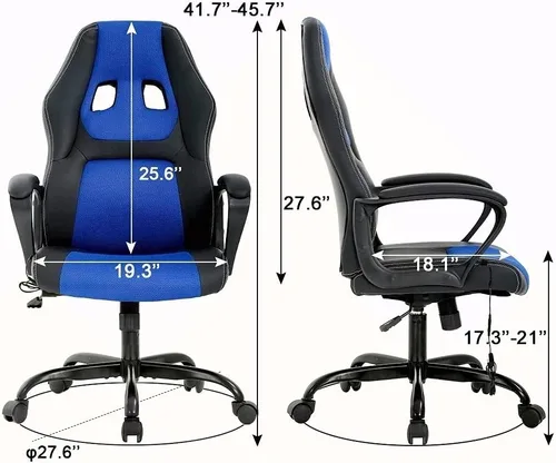 Miniatura 3 de HHS Silla reclinable de oficina para adultos, respaldo alto, de cuero, escritorio, juegos, carreras, ejecutiva, ergonómica, ajustable, giratoria