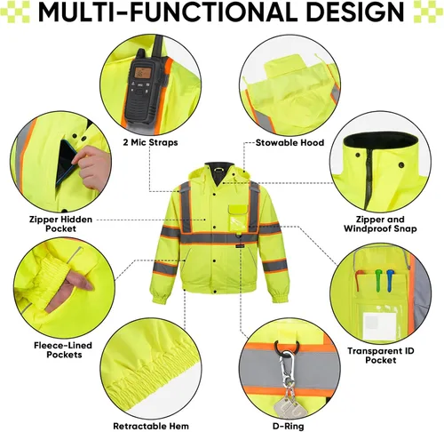Miniatura 3 de TICONN Waterproof Safety Bomber Jacket, Winter Rain Jacket Hi Vis Reflective, ANSI Class 3 Work Rain Coat