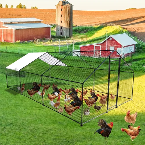 Miniatura 8 de Gallinero de metal grande de 13.1 pies de largo x 9.8 pies de ancho x 6.6 pies de alto, gallinero de corral, jaula de aves de corral, jaula