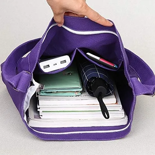 Miniatura 5 de Covelin - Bolsa de hombro informal de lona para mujer, estilo bohemio y retro, bolsa de mano, bolso cruzado, tamaño grande