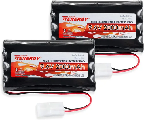 Tenergy Paquete de 2 baterías NiMH planas de 9.6 V para coche RC, batería recargable de alta capacidad de 8 celdas de 2000 mAh, paquete de repuesto