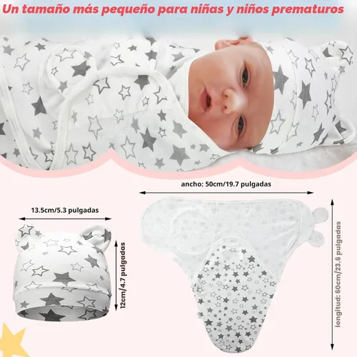Miniatura 3 de Buryeah Paquete de 4 Mantas Envolventes para Bebés Prematuros con Gorro para Bebés Niños y Niñas de 3-7 Libras, Ropa para Recién Nacidos Prematuros