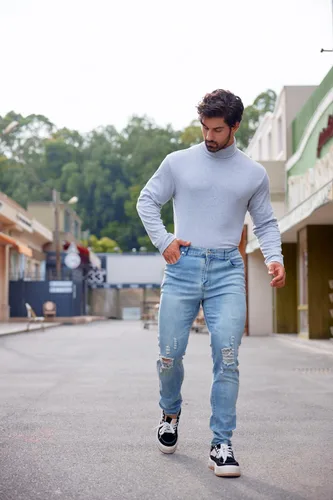Miniatura 6 de LONGBIDA - Jeans para hombre, de tiro ajustado, con roto y desgastados
