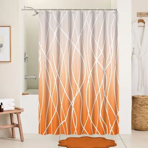 Miniatura 24 de Cortina de ducha pequeña a rayas gris claro degradado para baño, 36 x 72 pulgadas, juego de cortina de ducha geométrica para cabina de RV