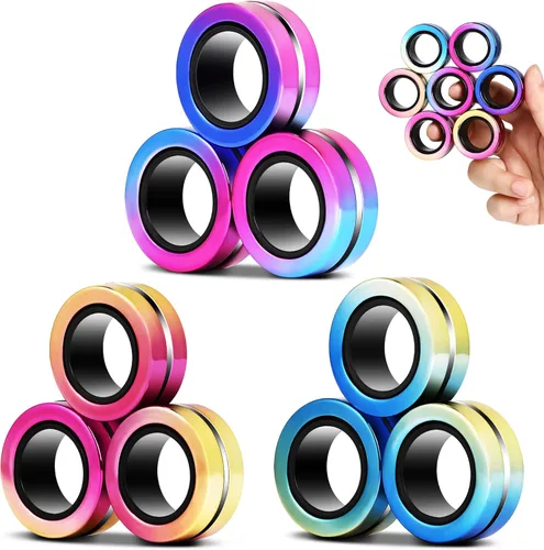 Jawhock Paquete de 9 anillos magnéticos para adultos, anillos magnéticos para niños y adolescentes, juguetes sensoriales para personas inquietas con