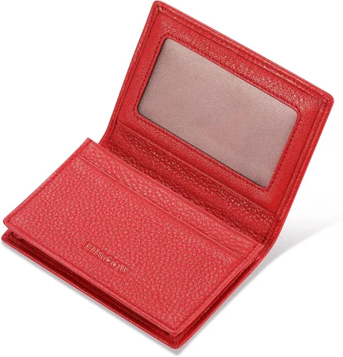 Miniatura 8 de Funda de piel para tarjetas de visita para hombres y mujeres, piel de becerro italiana Rojo guijarro