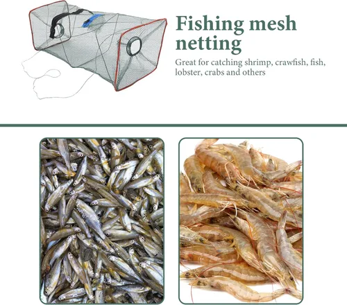 Miniatura 3 de Unomor Red de langosta plegable portátil de 18.11 x 8.66 pulgadas, trampa para cangrejos, jaula de cebo de cangrejo para cangrejos, red de pesca