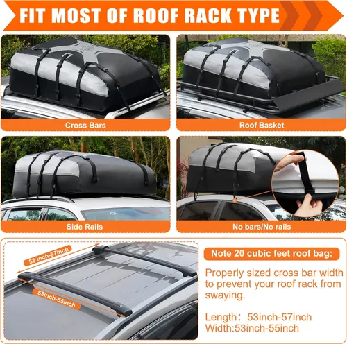 Miniatura 6 de Bolsa de carga para techo de coche Sailnovo, bolsa de techo de 21 pies cúbicos, bolsa de techo impermeable para la mayoría de los vehículos con/sin