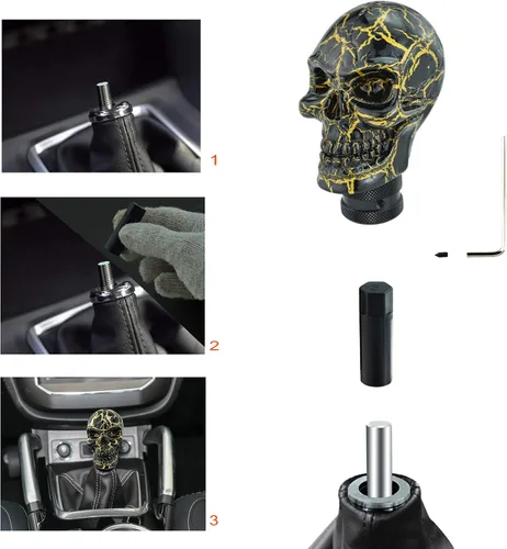 Miniatura 2 de Lunsom Pomo de palanca de cambios con forma de calavera de resina, perilla de palanca de cambios para transmisión de auto, compatible con vehículos