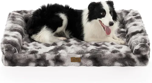 Miniatura 17 de COZY KISS Cama ortopédica de piel sintética de conejo para perro, cama grande para perro, sofá de espuma de apoyo para mascotas con funda de forro