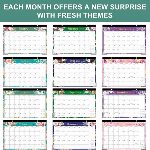 Miniatura 5 de Lbylyhxc Calendario de escritorio 2026, calendario de 18 meses para usar ahora hasta diciembre de 2026, calendario mensual grande de 17 x 12