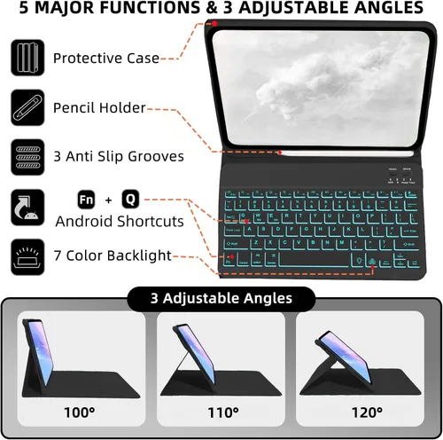 Miniatura 3 de Funda de teclado para Samsung Galaxy Tab A8 10.5 pulgadas - 7 colores retroiluminados cubierta de teclado y mouse (negro)