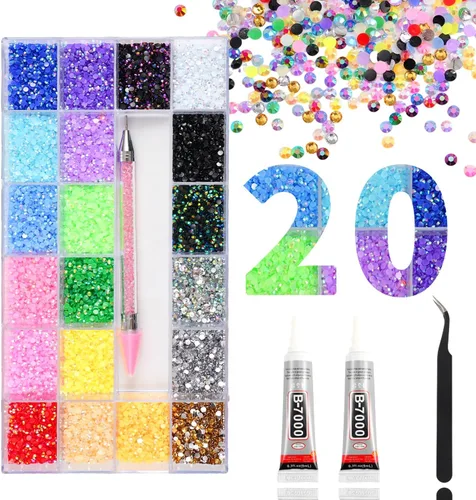 Miniatura 22 de 15000 diamantes de imitación con parte trasera plana para manualidades, cristales de colores mixtos de 0.118 pulgadas, gemas de resina con purpurina
