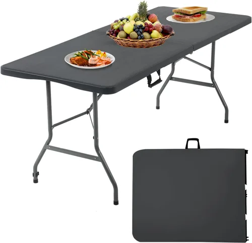 Miniatura 11 de Dopinmin Mesa plegable portátil de plástico resistente de 6 pies, mesas de comedor de plástico para interiores y exteriores, para campamento, picnic
