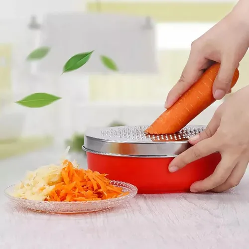 Miniatura 4 de Kunovo Rallador de queso con contenedor de almacenamiento hermético, trituradora de queso y rallador de verduras, rallador de caja (1-rojo)