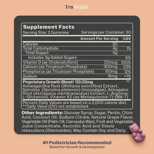 Miniatura 7 de TruHeight Gomitas de crecimiento (uva) Suplemento nutricional alto para el crecimiento natural para niños y adolescentes – Vitamina D, K, calcio