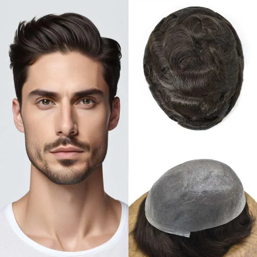 Miniatura 61 de Hombres Toupee Hair Thin Skin Men Human Hair Piece Men Toupee Cabello humano V-loop de aspecto natural Toupee Hombres Hairpiece Men Hair System