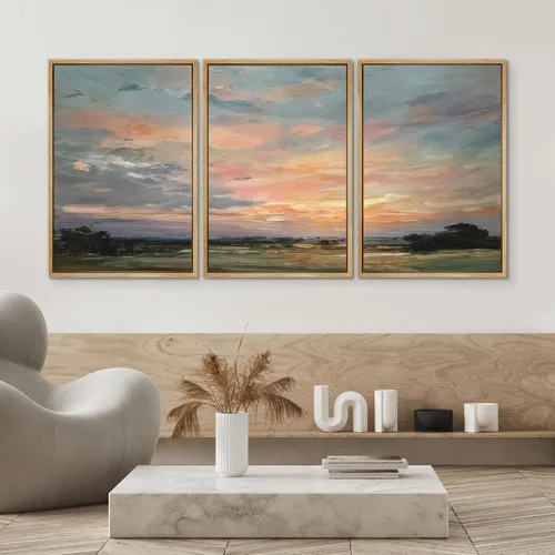 Miniatura 4 de SIGNWIN Lienzo enmarcado para pared, juego de arte de puesta de sol, horizonte, cielo, paisaje, fotografía, arte moderno, paisaje, relajante
