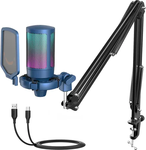 FIFINE - Kit de micrófono USB para juegos, transmisión, grabación y PC, micrófono condensador para computadora RGB, paquete para podcasts, audio,
