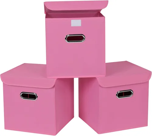 Miniatura 26 de Organizadores de armario de tela con tapas, canastas plegables con asas, cajas de almacenamiento para almacenamiento de ropa, oficina, juguetes