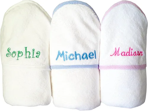 Miniatura 2 de Toalla con capucha bordada personalizada personalizada de algodón blanco w/azul baño bebé con capucha