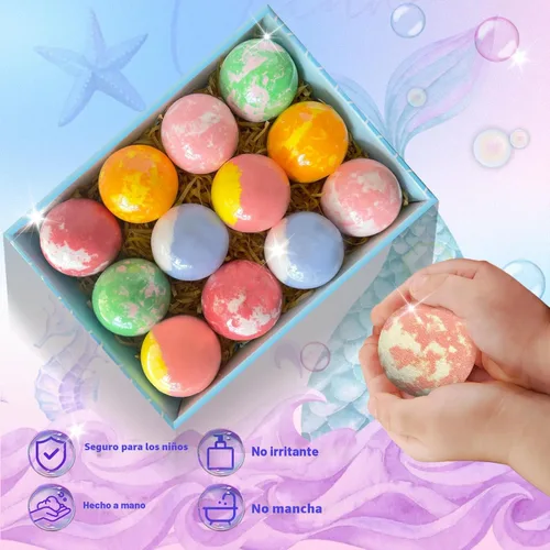 Miniatura 5 de Bombas de baño para niños con sorpresa en el interior, 12 bombas de baño para niños con juguetes de sirena, juego de regalo para niñas, manteca