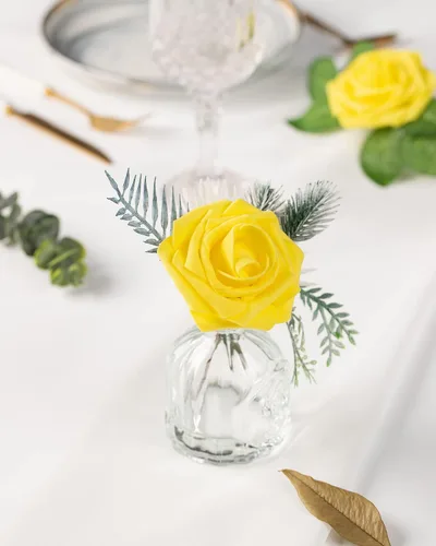 Miniatura 4 de DuHouse 25 piezas de rosas artificiales, flores falsas con tallos, de aspecto real, flores de espuma para bricolaje, ramo de novia, centro de mesa