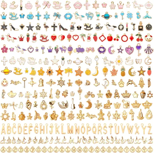 Miniatura 8 de SANNIX 350 piezas al por mayor de lote de joyería para hacer abalorios surtidos colgantes para bricolaje, collar, pulsera, pendientes, suministros