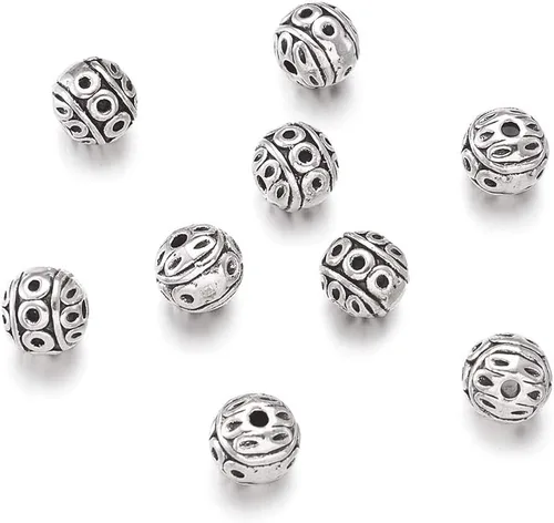 Miniatura 2 de Craftdady 20 cuentas espaciadoras redondas de plata antigua de 0.315 in de metal tibetano para hacer joyas agujero: 0.039 in