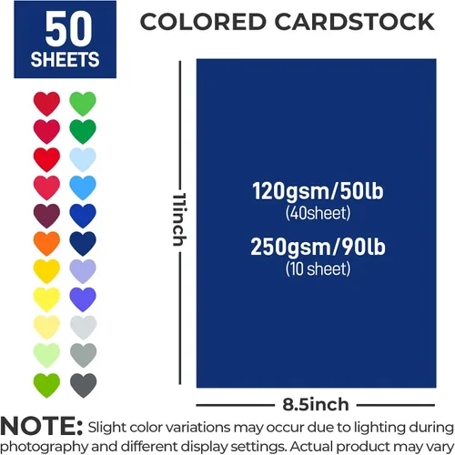 Miniatura 8 de BOOKNOW 50 piezas de papel de color, incluye 40 hojas de papel de construcción de 50 libras/4.23 oz/m² y 10 hojas de cartulina de colores surtidos