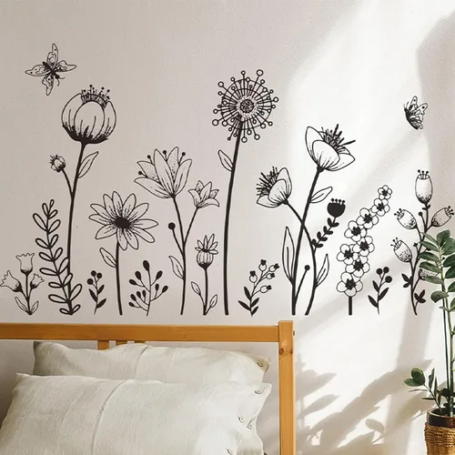 Miniatura 15 de Calcomanías de pared de rosas vívidas, calcomanías de pared florales de vid colgantes, calcomanías de mariposa, papel tapiz para despegar y pegar
