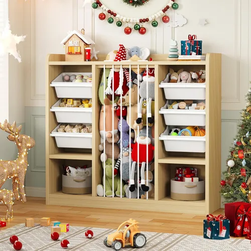Miniatura 8 de ONBRILL Organizador de almacenamiento de juguetes con 6 contenedores de plástico extraíbles, almacenamiento de animales de peluche para niños