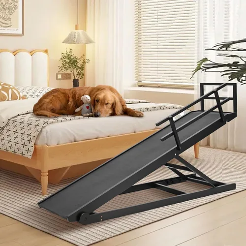 Miniatura 14 de Rampa para perros, rampa plegable de madera ajustable de 5 niveles para cama mediana, sofá, SUV - Alta tracción, rampas portátiles para mascotas