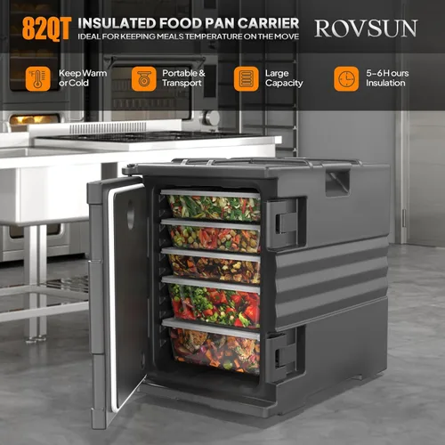 Miniatura 2 de ROVSUN Calentador de alimentos de 82 cuartos de galón, calentadores de alimentos para catering, con 4 bandejas de tamaño completo NSF, ruedas dobles
