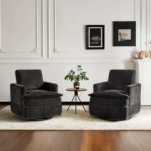 Miniatura 9 de VINGLI Silla giratoria de 360° con cojines de asiento de doble capa, sillón giratorio moderno, silla de club cuadrada tapizada para sala de estar