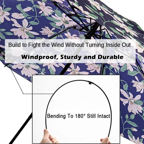 Miniatura 89 de LANBRELLA Paraguas plegable inverso compacto paraguas de viaje a prueba de viento automático