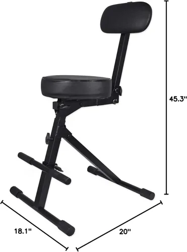 Miniatura 2 de Rockville RDS42 - Silla de guitarra DJ portátil ajustable con respaldo acolchado Foldable Steel Frame, 12" Padded Seat, Footrest, 300 lb Capacity