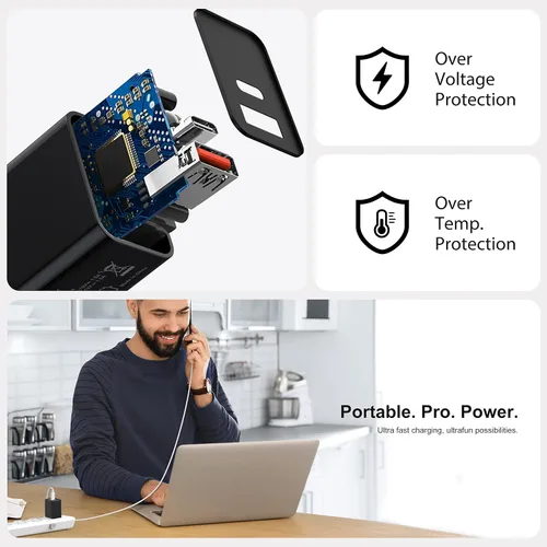 Miniatura 6 de Paquete de 3 cargadores tipo C, enchufe de pared USB C de doble puerto de 20 W PD y QC3.0 USB A bloque de carga rápida para Samsung Galaxy S24