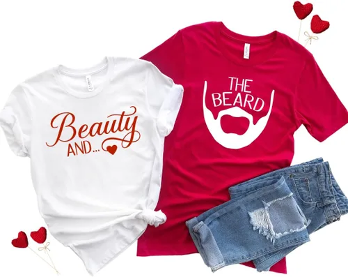 Beauty And The Beard Couples Shirts, Cute Valentine Matching Outfits For Husband, Wife, Boyfriend, Girlfriend, Anniversary Gifts For Him and Her,